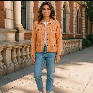 J Jill Womens Utility Jacket 100% Linen Peach Large‎ Button Front Coastal